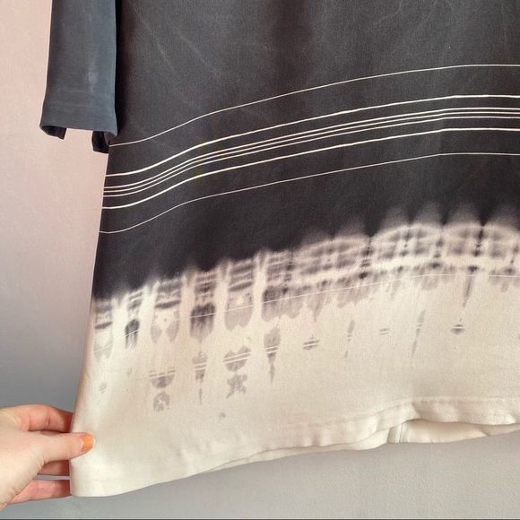 ALC black white abstract stripe silk long sleeve crewneck mini shift dress - Picture 5 of 6